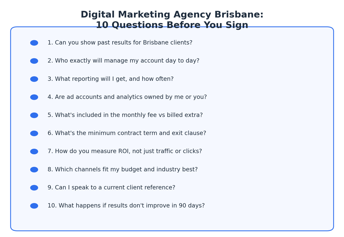 Digital marketing agency Brisbane 10 questions checklist 2026